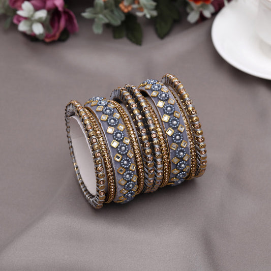 Grey Color Thread Bangle Set: 2.8 (TRB187GRY-2.8)