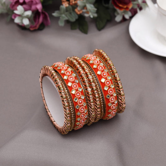 Peach Color Thread Bangle Set: 2.10 (TRB187PCH-2.10)