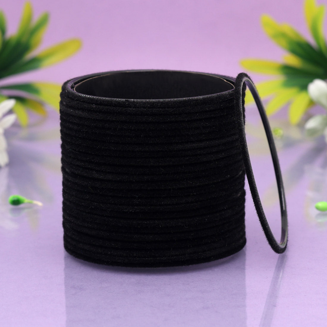 Black Color Velvet Work Bangle Set: 2.6