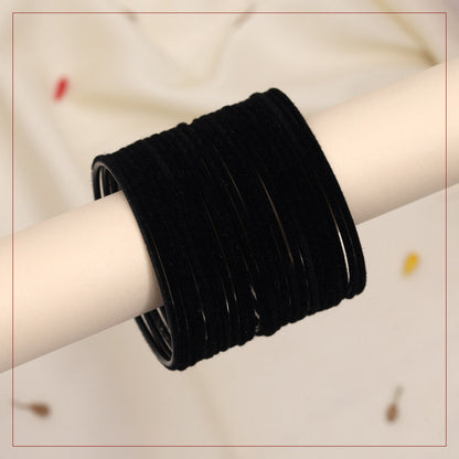 Black Color Velvet Work Bangle Set: 2.6