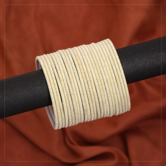 Off White Color Velvet Work Bangle Set: 2.4