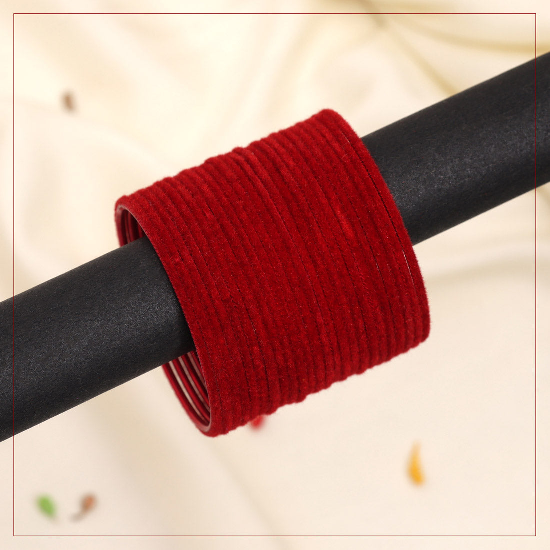 Red Color Velvet Work Bangle Set: 2.4