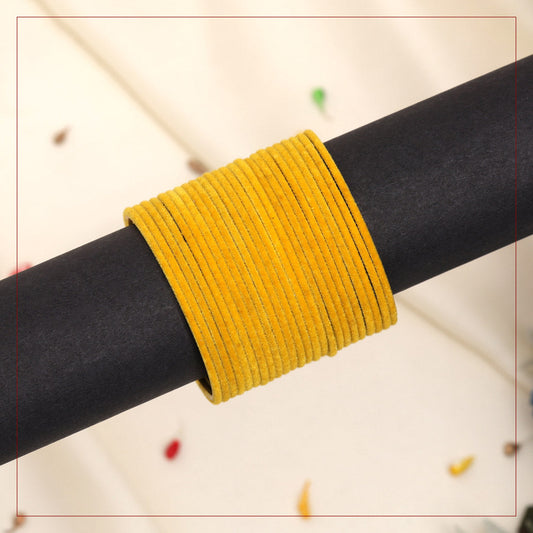 Yellow Color Velvet Work Bangle Set: 2.4