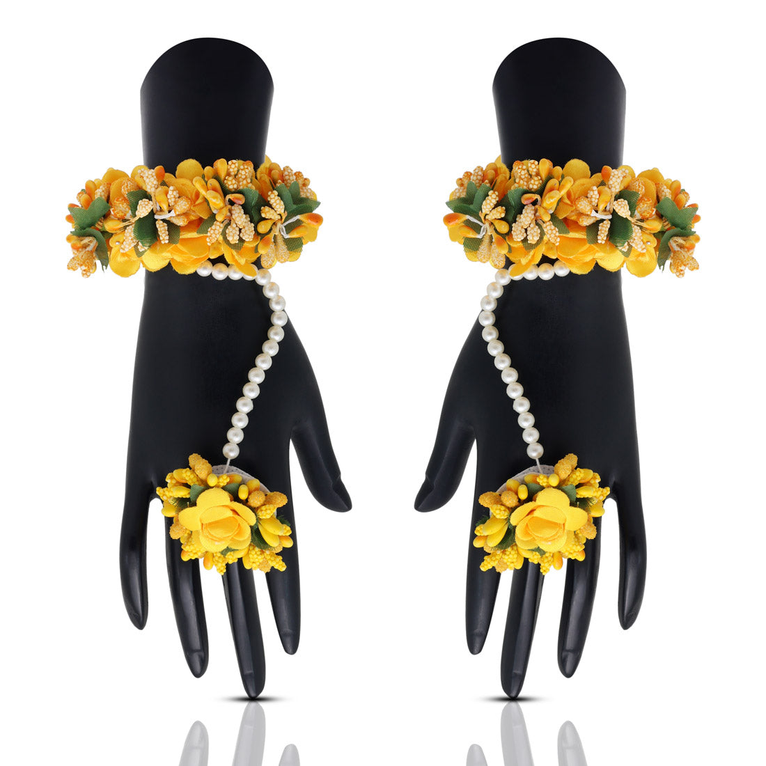 Yellow Color Synthetic Rose Floral Bridal Set (TRN1778YLW)