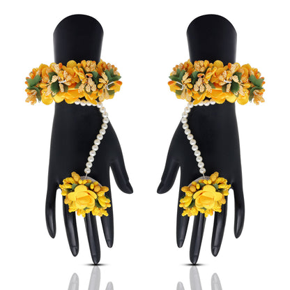 Yellow Color Synthetic Rose Floral Bridal Set (TRN1778YLW)
