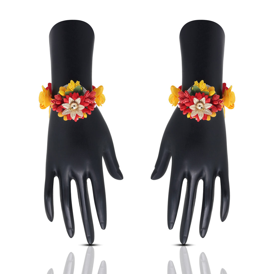 Red & Yellow Color Synthetic Rose Floral Bridal Set (TRN1779REDYLW)