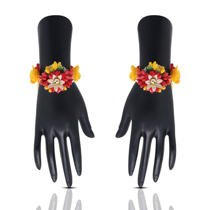 Red & Yellow Color Synthetic Rose Floral Bridal Set (TRN1779REDYLW)