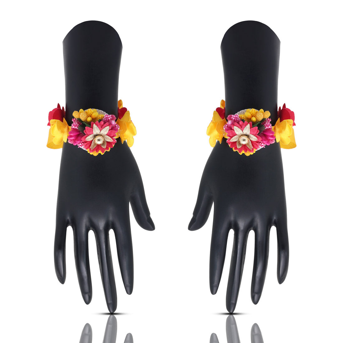 Rani & Yellow Color Synthetic Rose Floral Bridal Set (TRN1779RNIYLW)
