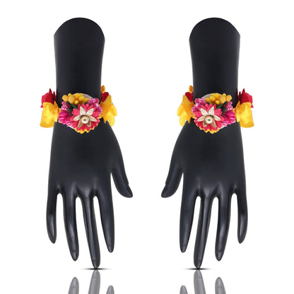 Rani & Yellow Color Synthetic Rose Floral Bridal Set (TRN1779RNIYLW)