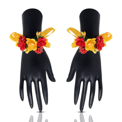 Red & Yellow Color Synthetic Rose Floral Bridal Set (TRN1780REDYLW)