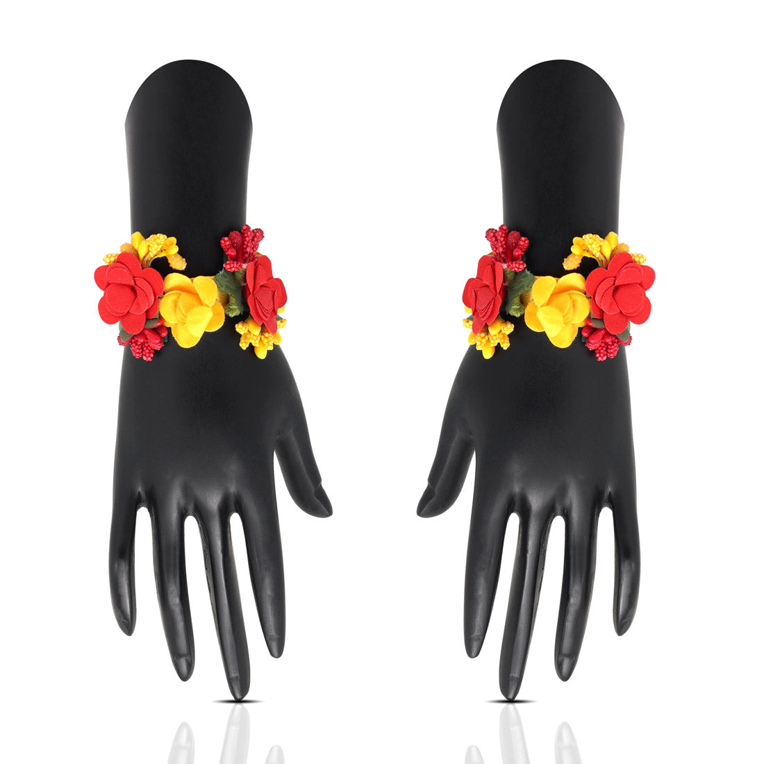 Red & Yellow Color Synthetic Rose Floral Bridal Set (TRN1781REDYLW)