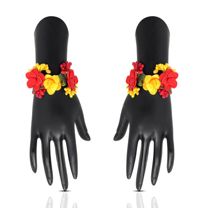 Red & Yellow Color Synthetic Rose Floral Bridal Set (TRN1781REDYLW)