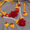 Red & Yellow Color Synthetic Rose Floral Bridal Set (TRN1782REDYLW)