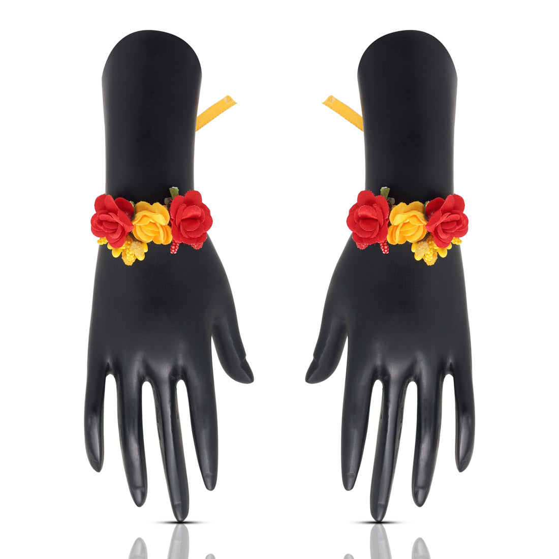 Red & Yellow Color Synthetic Rose Floral Bridal Set (TRN1782REDYLW)