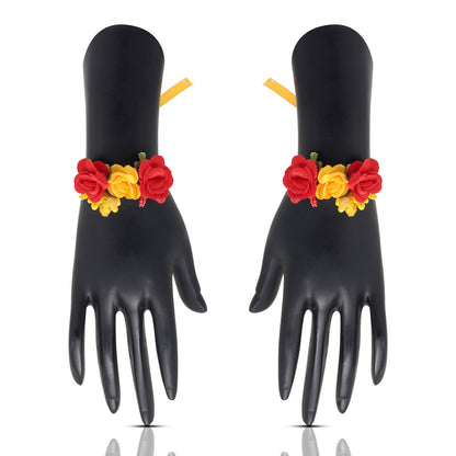 Red & Yellow Color Synthetic Rose Floral Bridal Set (TRN1782REDYLW)
