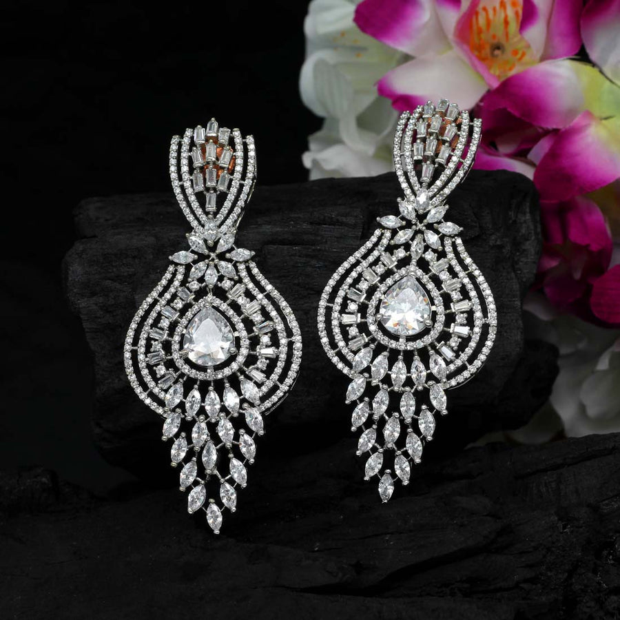 Gold Plated CZ Stone Embellished American Diamond Earrings 216ED160 - PINK  PITCH - 3445516