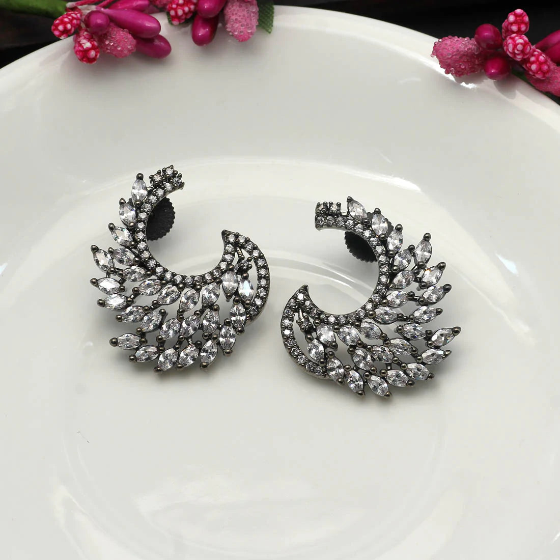 Black Color Premium American Diamond Earrings (ADE283BLK)