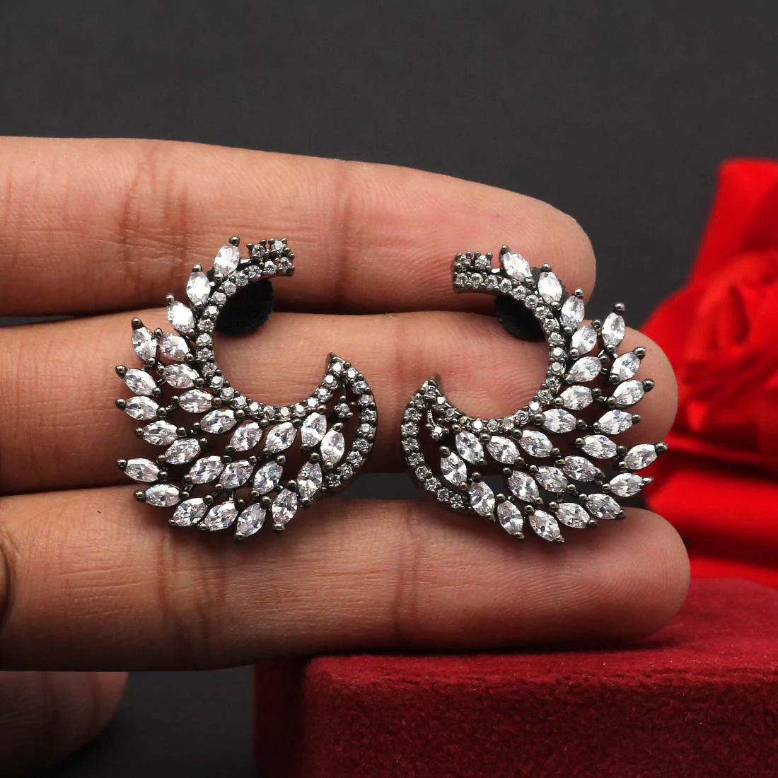 Black Color Premium American Diamond Earrings (ADE283BLK)