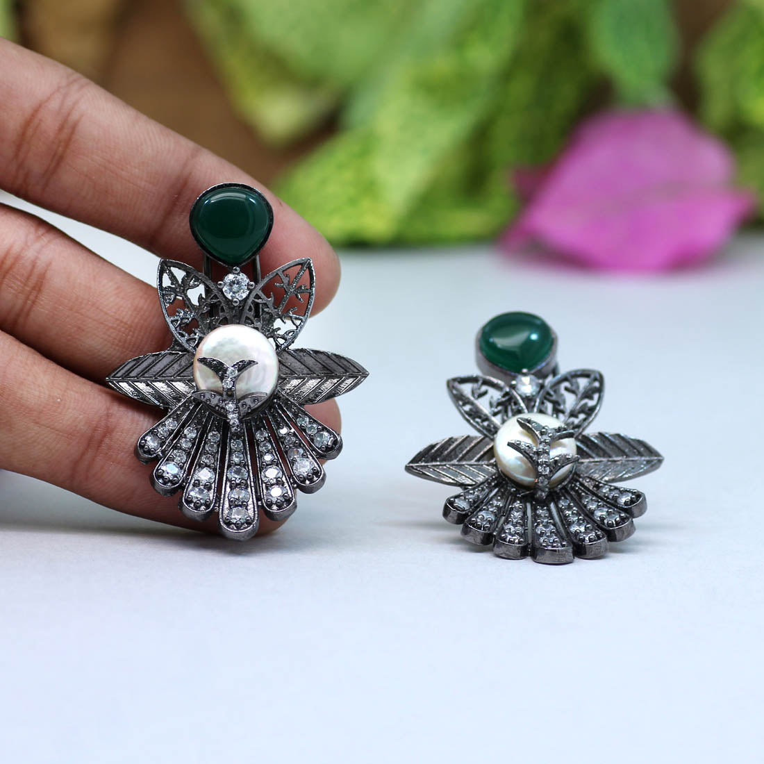 Green Color American Diamond Earrings (ADE322GRN)