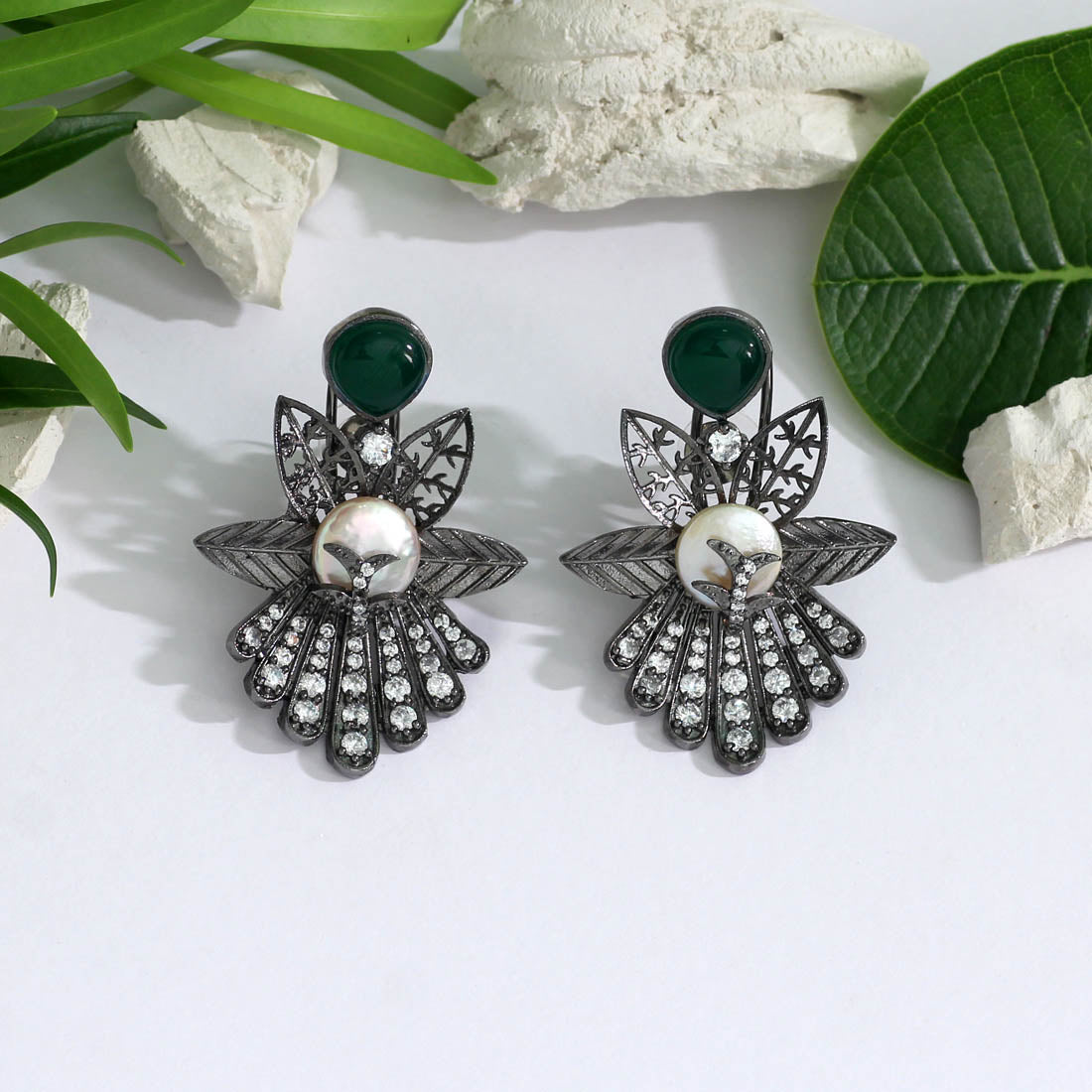 Green Color American Diamond Earrings (ADE322GRN)