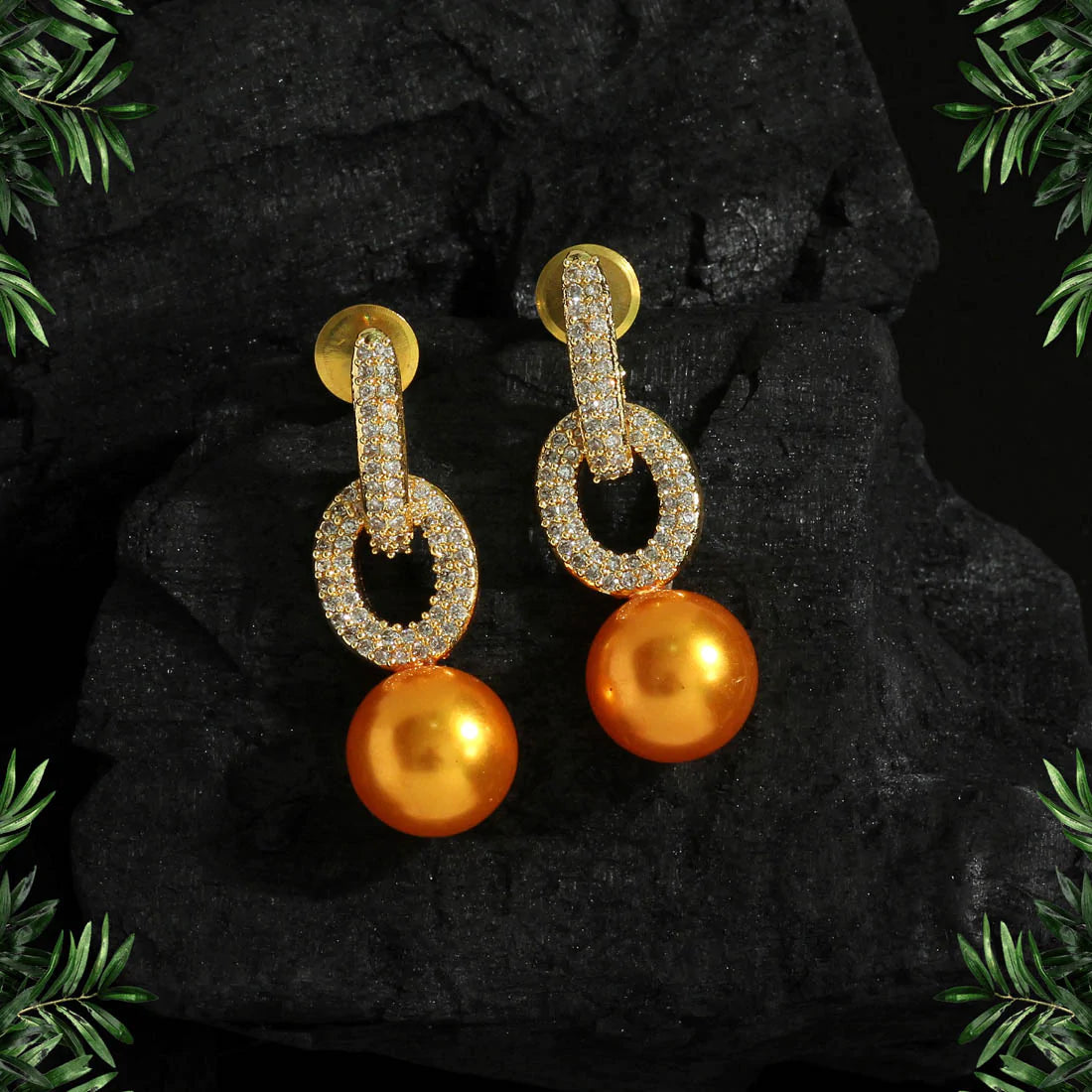 Mustard Yellow Color Premium American Diamond Earrings (ADE352MYLW)
