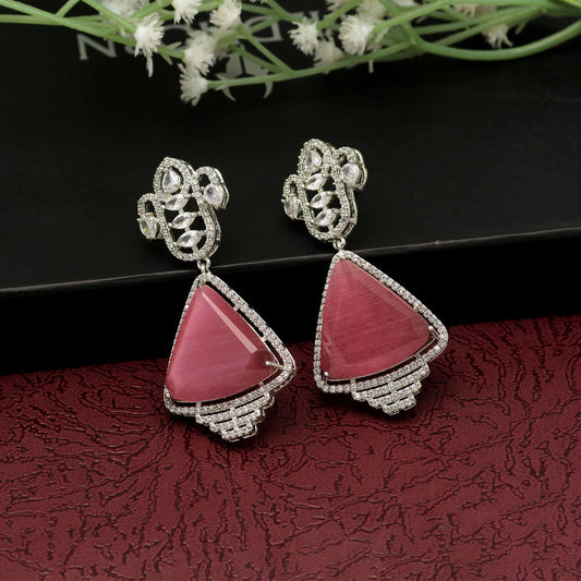 Pink Color American Diamond Earrings (ADE398PNK)