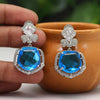Firozi Color American Diamond Earrings (ADE409FRZ)