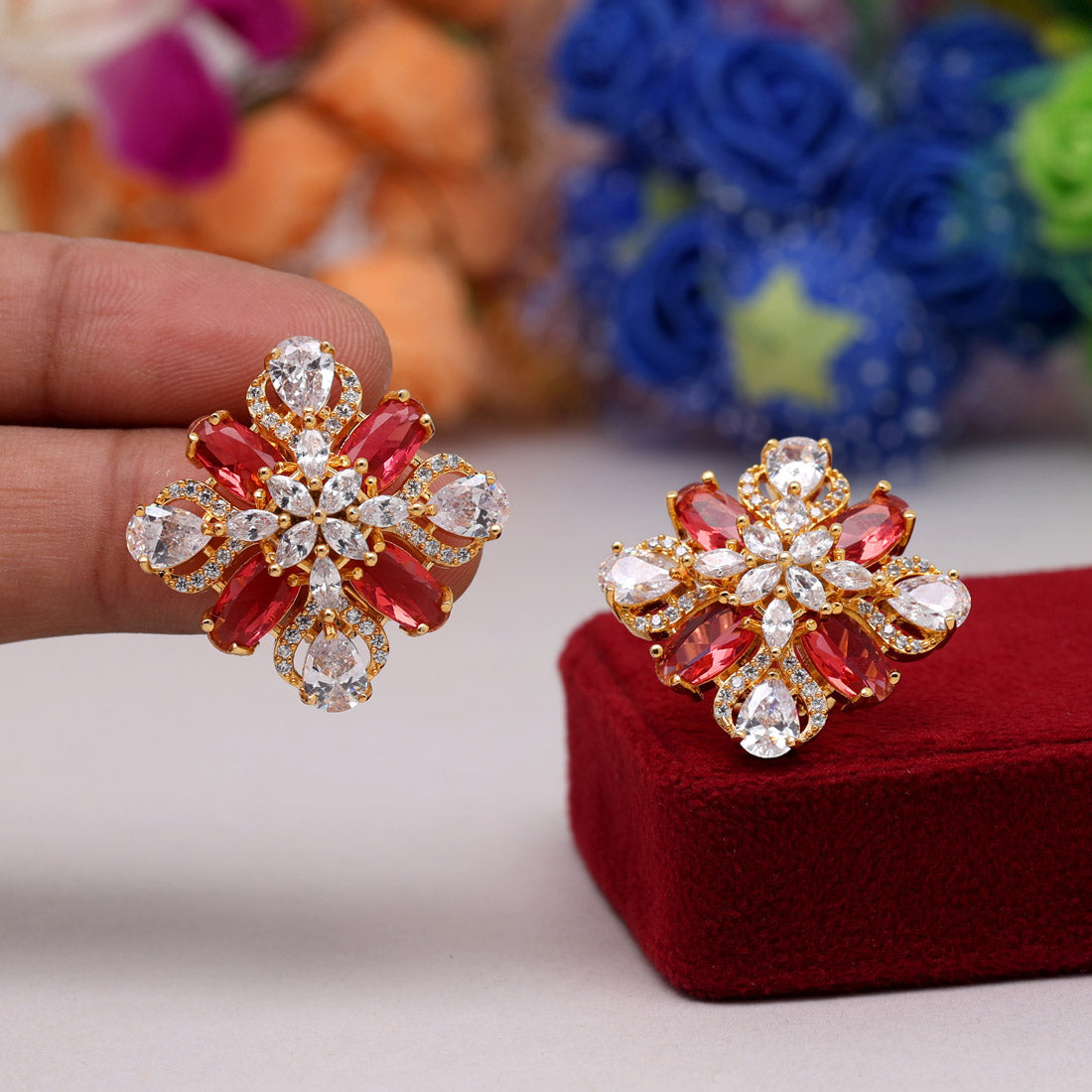 Rani Color American Diamond Stud Earrings (ADE430RNI)