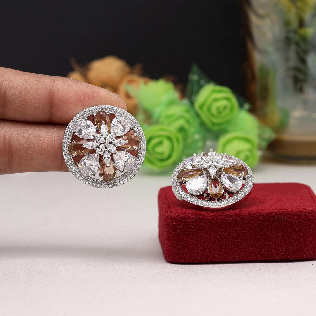 Brown Color American Diamond Earrings (ADE472BRW)