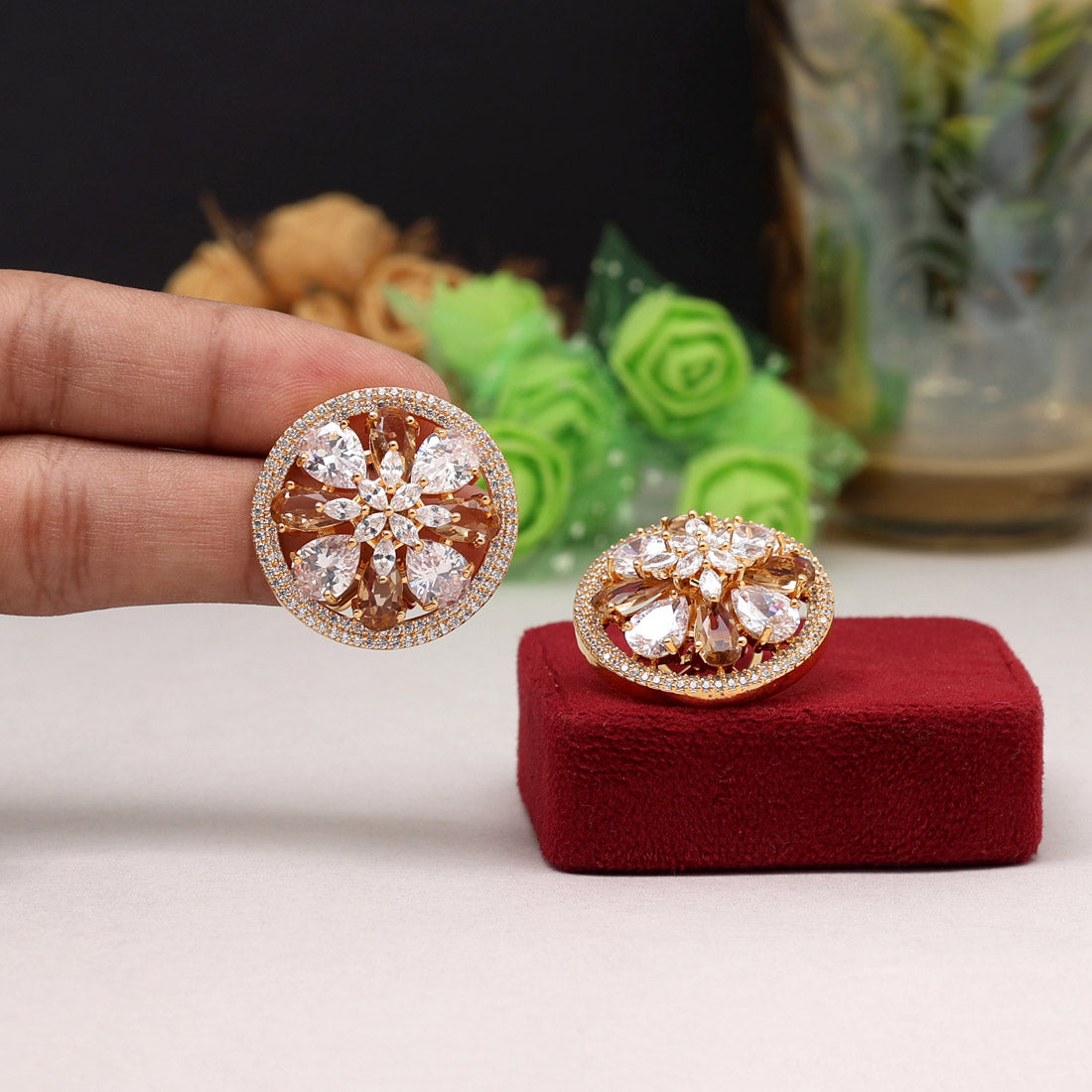 Brown Color American Diamond Earrings (ADE473BRW)