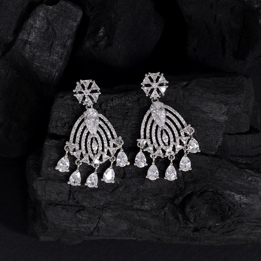 Buy New Premium Quality Designer Fancy Silver Plated American Diamond  Earrings Online From Surat Wholesale Shop.