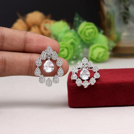 Silver Plated American Diamond Studded Small Bali Like Stud Earrings –  Priyaasi