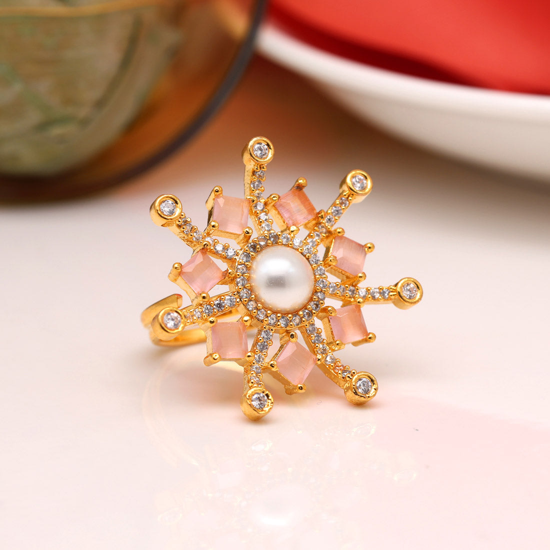 Pink Color American Diamond Finger Ring (ADR501PNK)