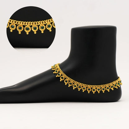 Green Color Rhinestone Anklets (ANK1007GRN)