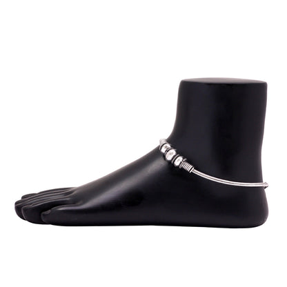 Silver Color Metallic Beads Traditional Look Oxidised Anklets (ANK63SLV)