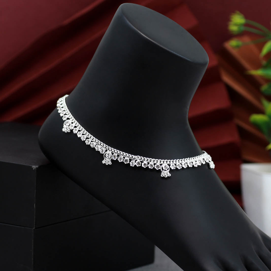 White Color Rhinestone Anklets (ANK905WHT)