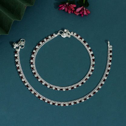 Maroon Color Rhinestone Anklets (ANK985MRN)