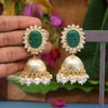 Green Color Antique Jhumka Earrings (ANTE1469GRN)