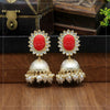 Red Color Antique Jhumka Earrings (ANTE1469RED)