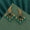 Green Color Carving Stone Antique Earrings (ANTE1530GRN)