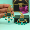 Green Color Carving Stone Antique Earrings (ANTE1530GRN)