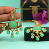 Parrot Green Color Carving Stone Antique Earrings (ANTE1530PGRN)