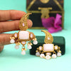 Pink Color Carving Stone Antique Earrings (ANTE1530PNK)
