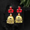 Red Color Antique Ravioli Stone Earrings (ANTE1558RED)