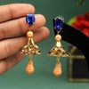 Blue Color Antique Ravioli Stone Earrings (ANTE1560BLU)