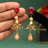 Red Color Antique Ravioli Stone Earrings (ANTE1560RED)