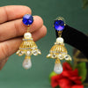 Blue Color Antique Ravioli Stone Earrings (ANTE1562BLU)