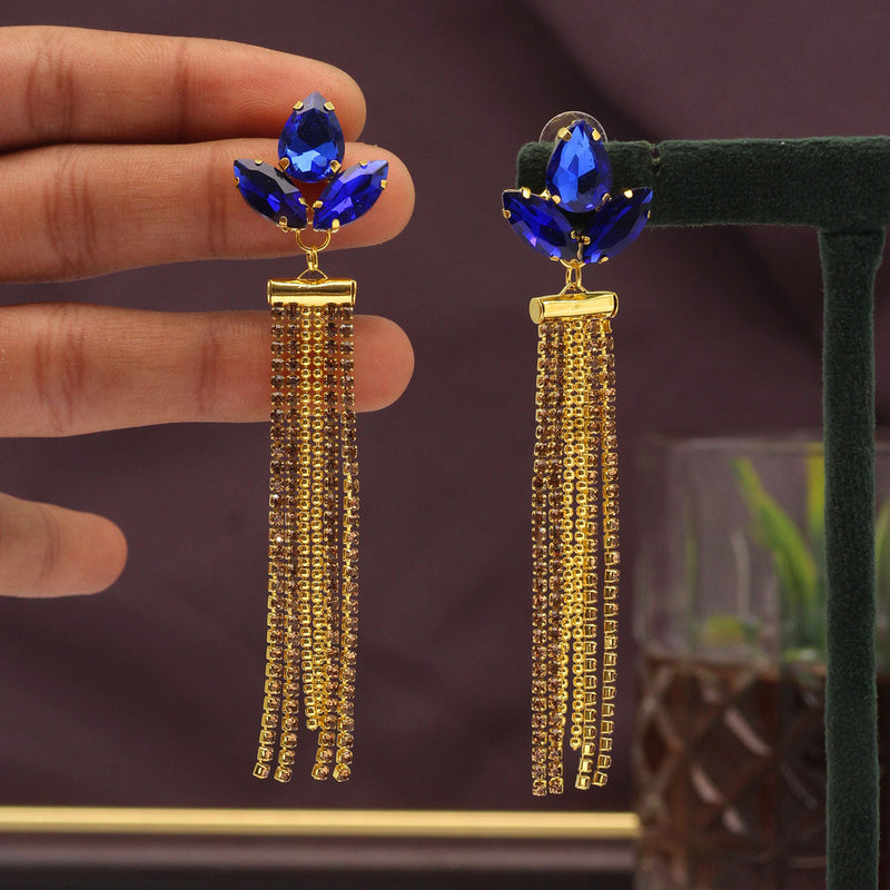 Blue Color Antique Rivoli Stone Earrings (ANTE1640BLU)