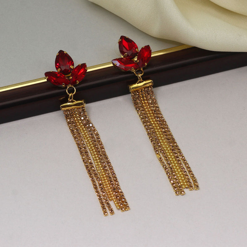 Red Color Antique Rivoli Stone Earrings (ANTE1640RED)