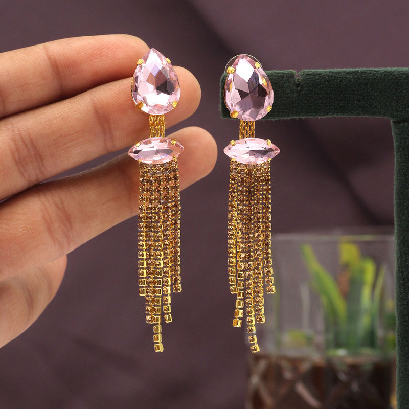 Pink Color Antique Rivoli Stone Earrings (ANTE1642PNK)